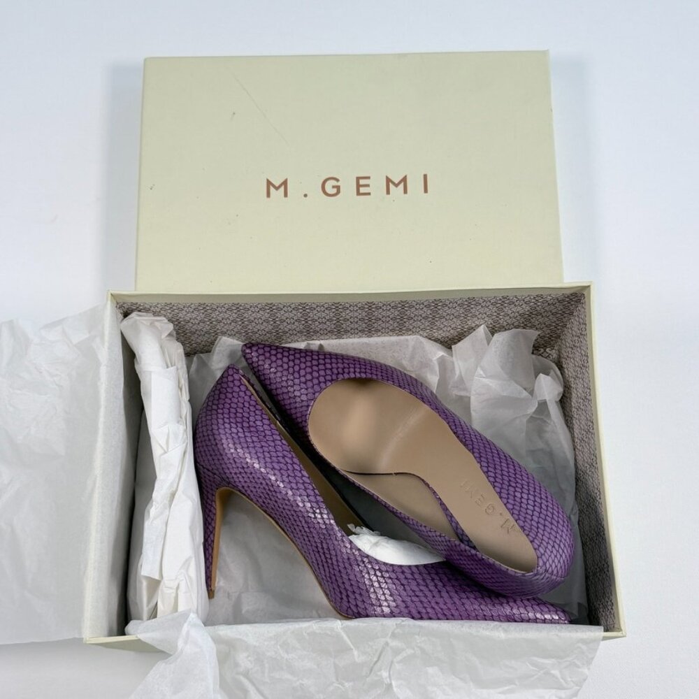 M.Gemi Purple Snake-Embossed Pointed Toe Heels